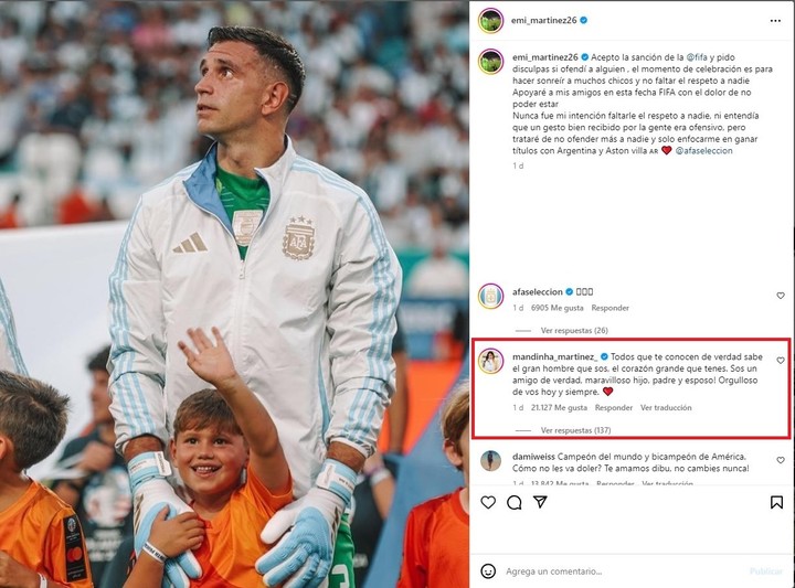 El tierno comentario de Mandinha Martínez para el Dibu.